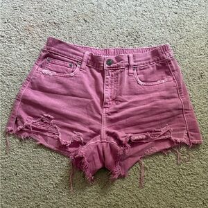 Aerie Pink Distressed Jean Shorts